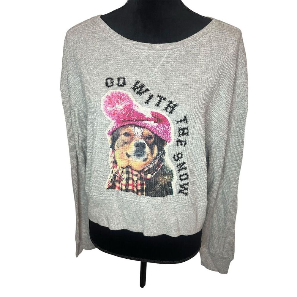 OFFLINE by Aerie Women's M Gray Dog Waffle Knit Pullover Sweater Winter Size S - Picture 2 of 4